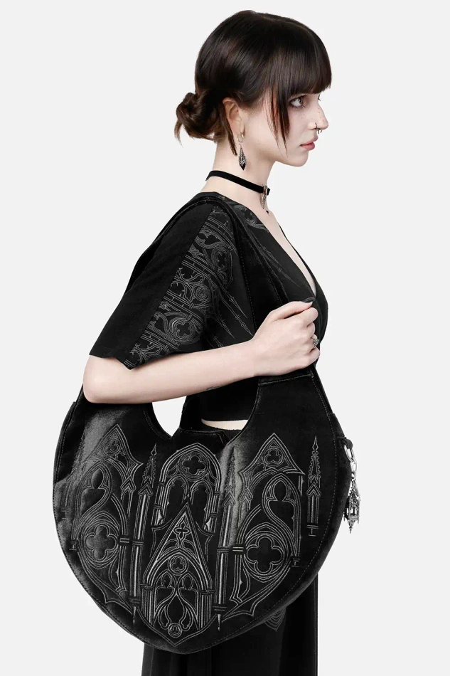 VELOURIA Torba Hobo z Efektownym Katedralnym Haftem