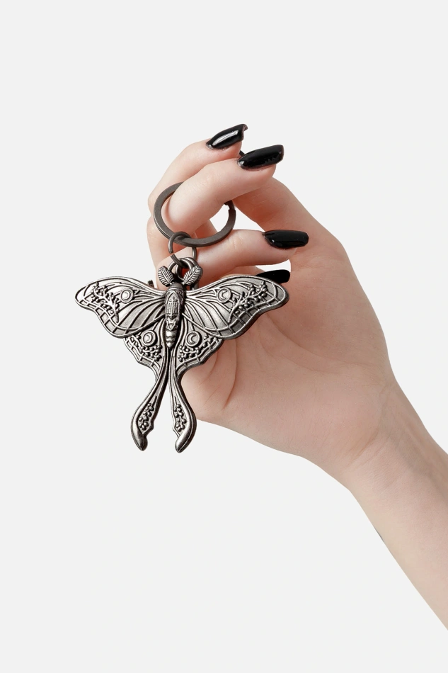 LUNA MOTH KEYCHAIN ANTIQUE SILVER