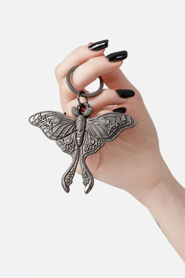 LUNA MOTH KEYCHAIN ANTIQUE SILVER